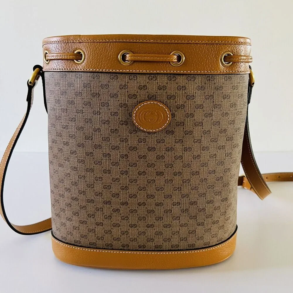 GUCCI x DISNEY Mickey Mouse Print Canvas Leather Bucket Shoulder Bag